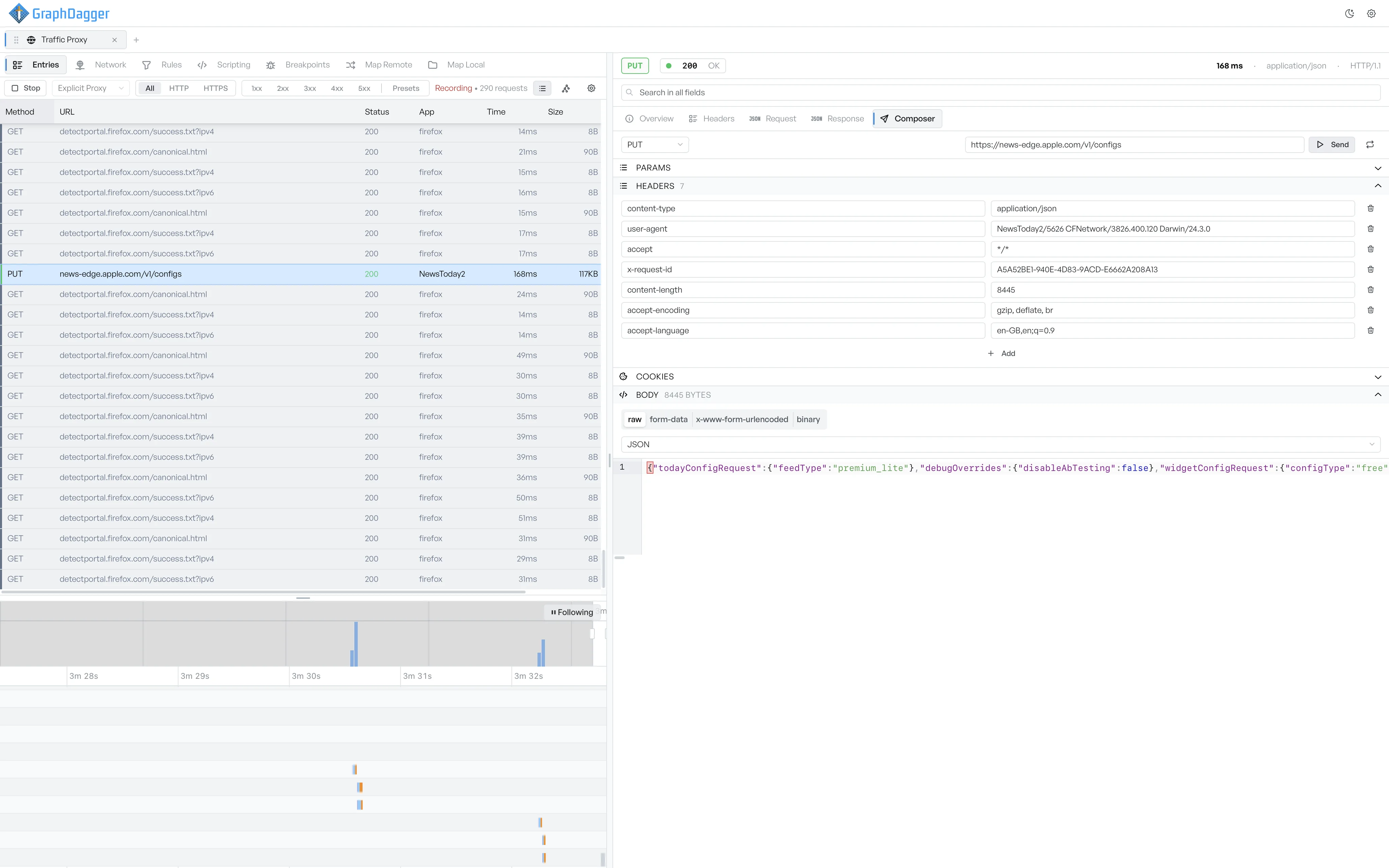 GraphDagger Web Debugger Composer rebuilding a captured request